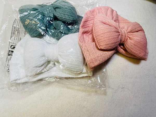 3 brand new knit hats with bow reborn doll accessory