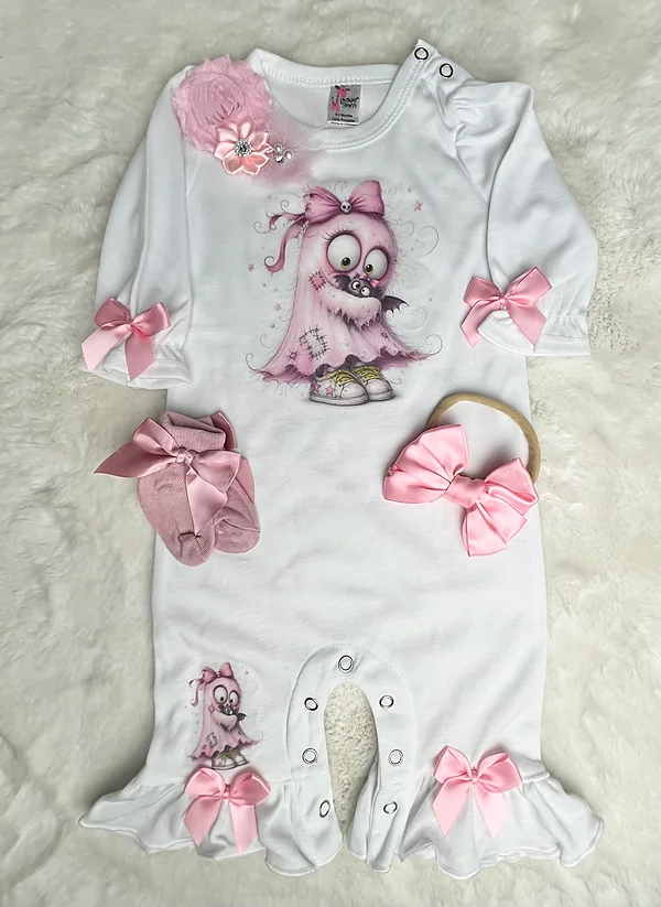 0-3 pink ghost one piece set reborn doll accessory