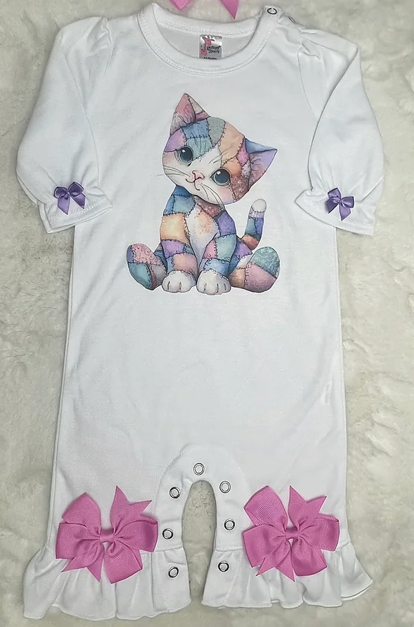 0-3 patchwork kitten bow set reborn doll accessory