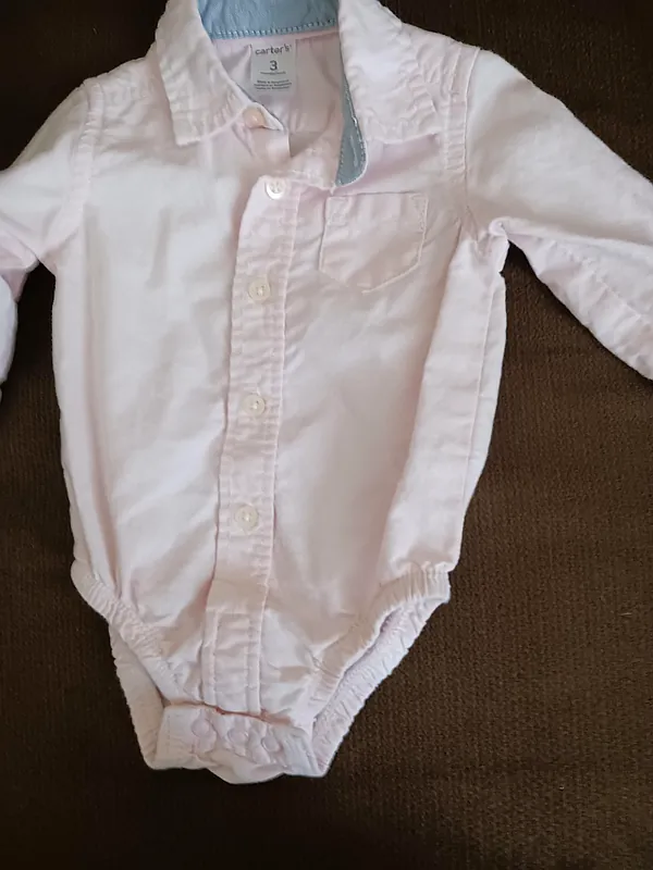 3 mo pink long sleeve dress shirt, snaps at c reborn doll accessory