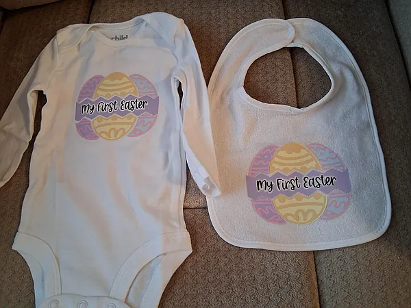 2 pc easter set a2, bib & onesie, 0-3 mo. reborn doll accessory