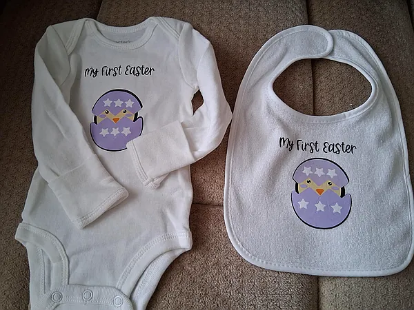 2 pc easter set c1, bib & onesie nb reborn doll accessory