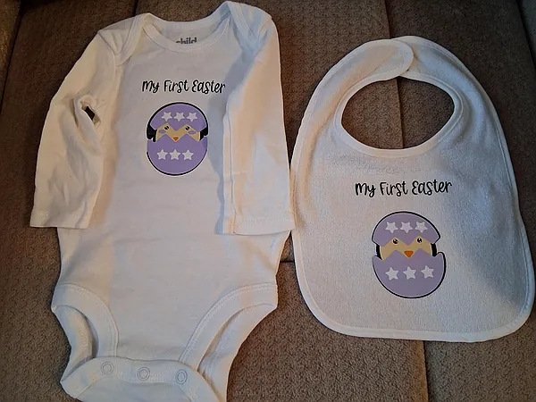 2 pc easter set c2, bib & onesie, 0-3 mo. reborn doll accessory