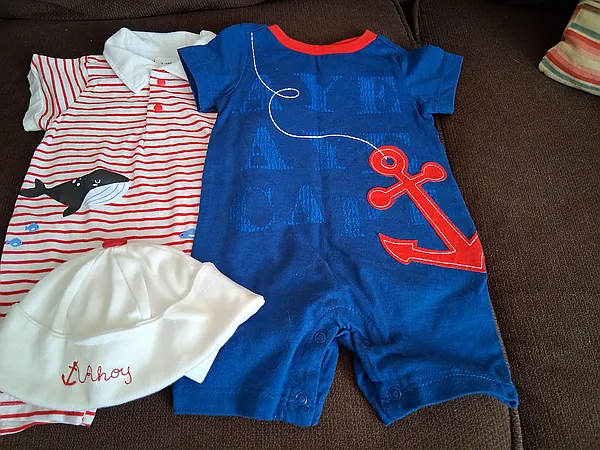 2 boys nautical rompers & hat 3-6 mo. reborn doll accessory