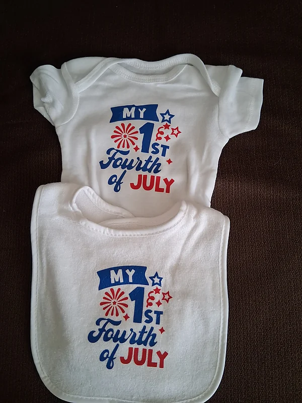 2 pc my 1st 4th of july onesie & bib, nb reborn doll accessory