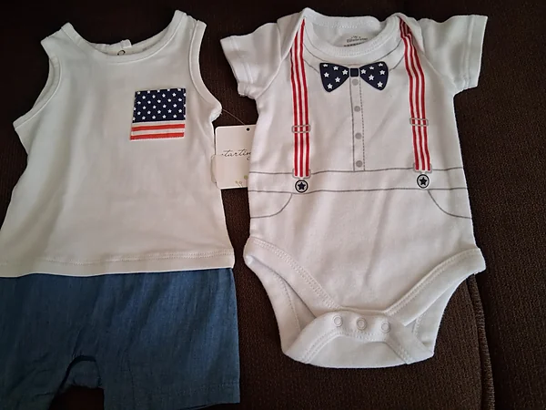 2 patriotic rompers, size nb reborn doll accessory