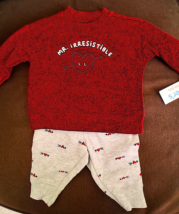boy’s 2 pc pant set valentine’s day 3 mo. reborn doll accessory