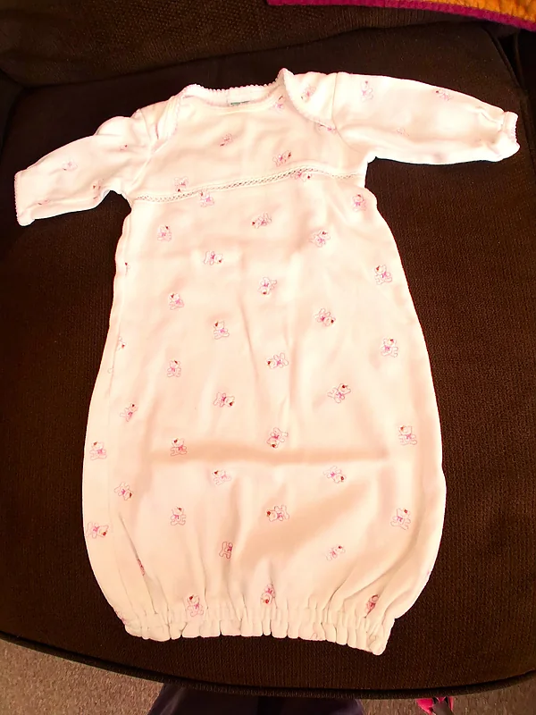 nightgown, white w/pink teddies, 0-3 mo., nwo reborn doll accessory