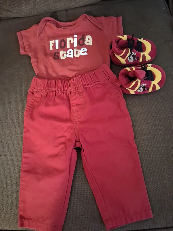 fsu ‘noles #6 one piece/pants/shoes size 6 m reborn doll accessory