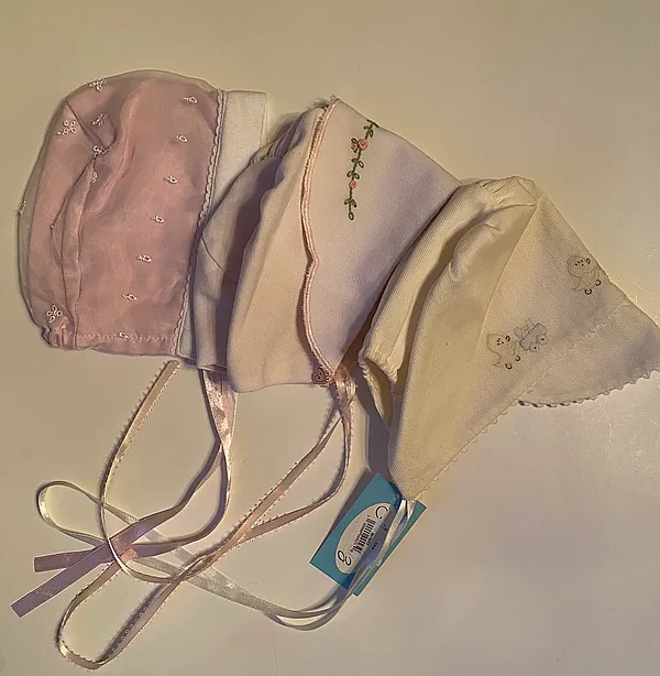 3 vintage bonnets reborn doll accessory