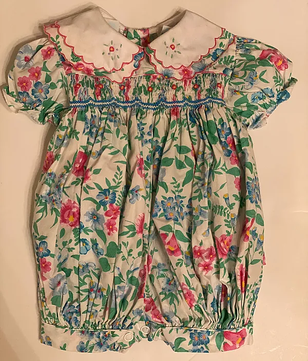 vintage smocked floral print romper reborn doll accessory