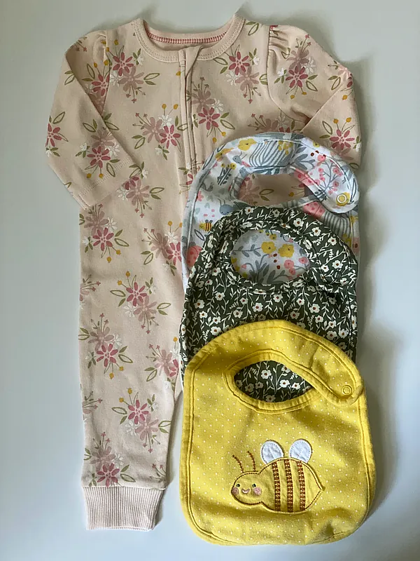 baby girls zip sleeper with 3 bibs reborn doll accessory