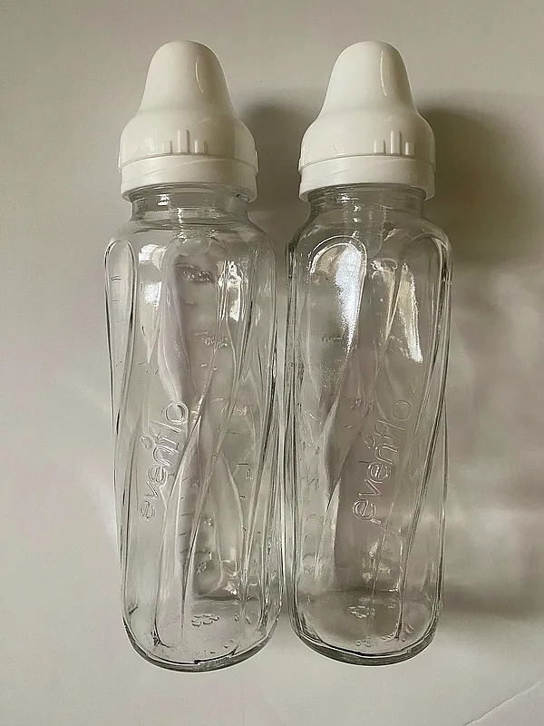 2 vintage glass evenflo bottles reborn doll accessory