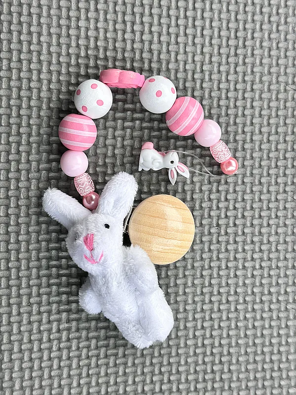 pink & white bunny clip reborn doll accessory