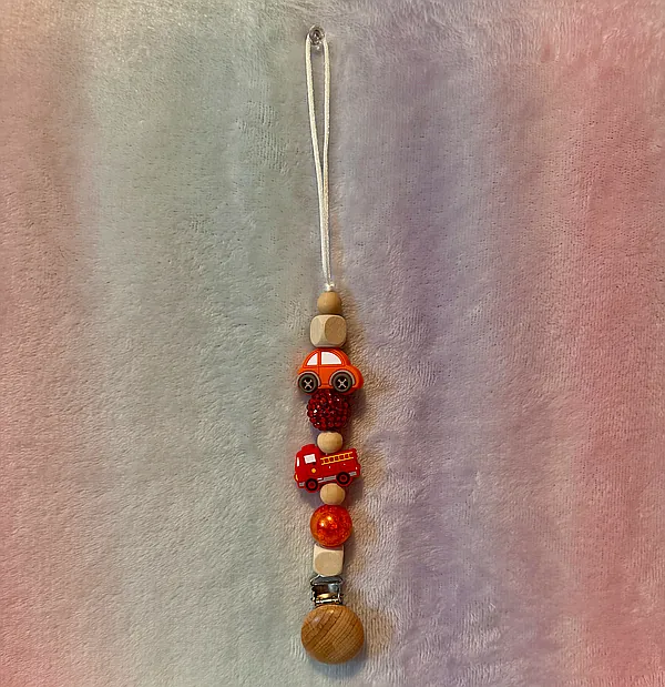 paci clip- orange car firetruck reborn doll accessory