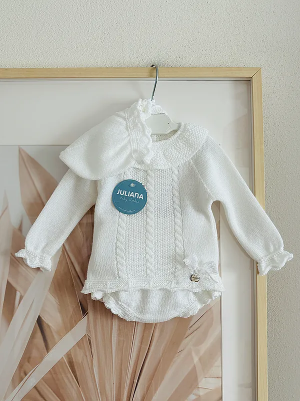 knit outfit with bow ivory reborn doll accessory