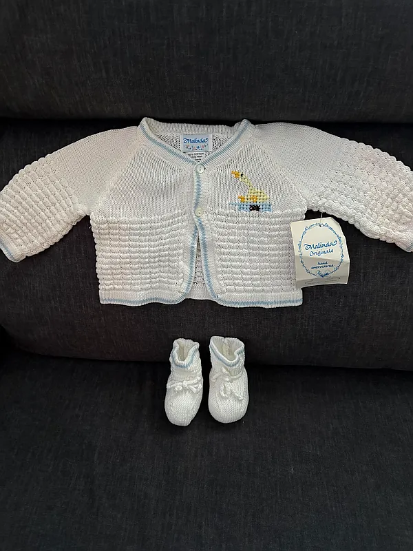 embroidered sweater and booties reborn doll accessory