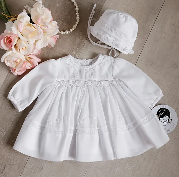 preemie white smocked heirloom dress & bo reborn doll accessory