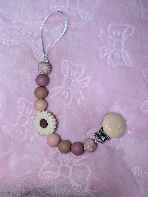 pacifier clip brown pink tan flower reborn doll accessory