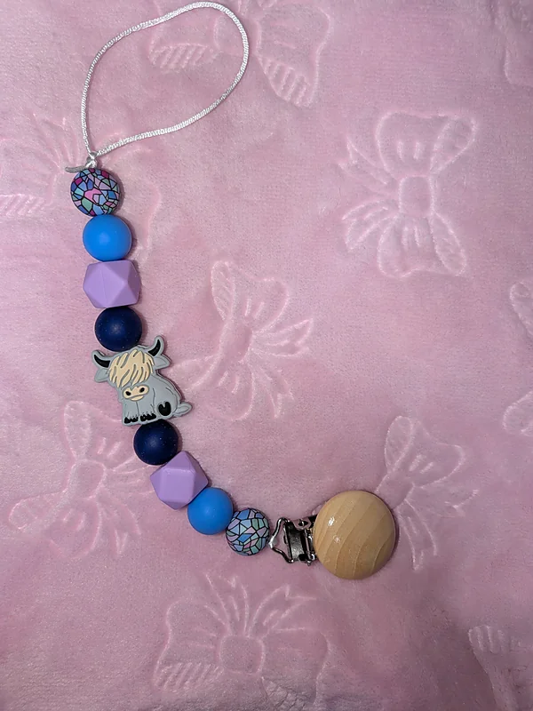 pacifier clip blue purple stained glass cow reborn doll accessory